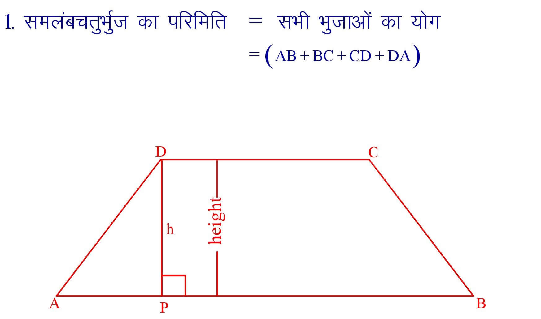 Perimeter of Trapezium formula in hindi