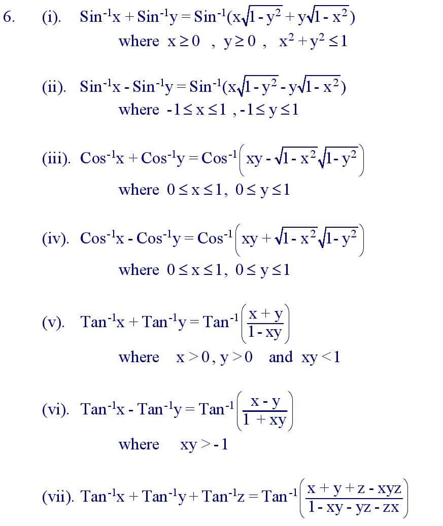 Inverse Circular function formula