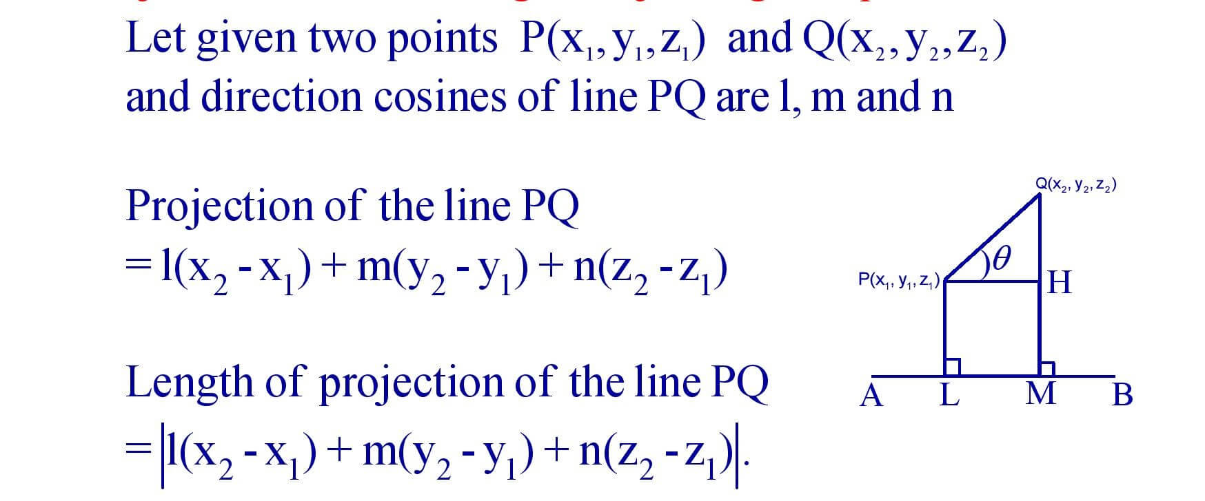Projection of the line segment joining two points on a line