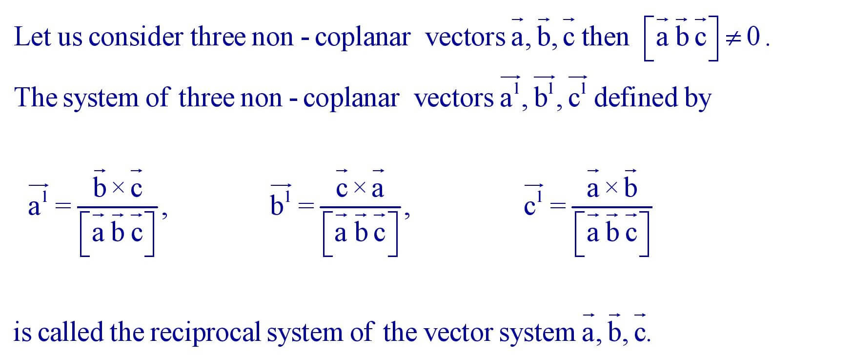 Reciprocal system of vectors