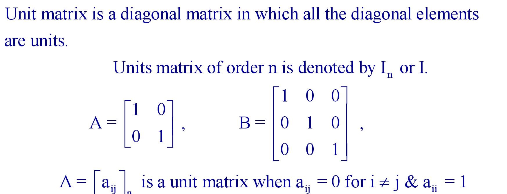 Unit matrix (Identity matrix)