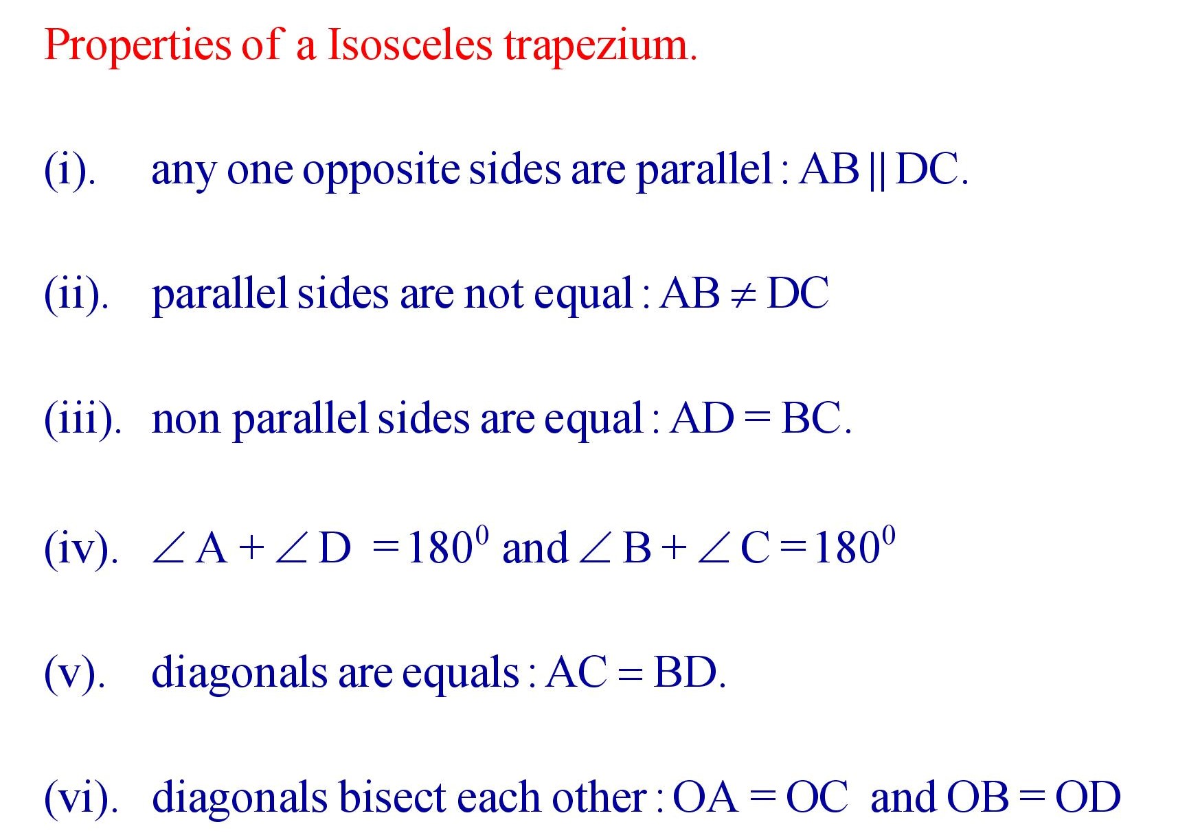 Properties of a Isosceles Trapezium