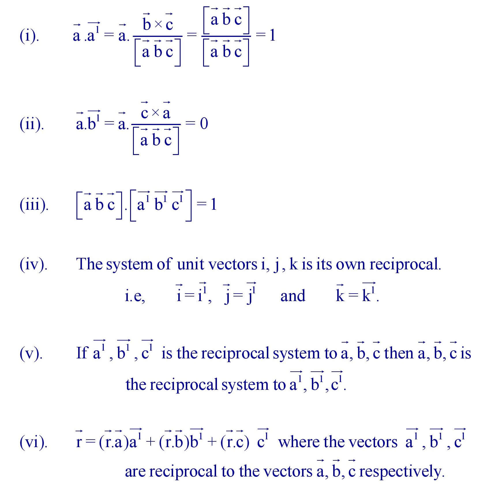Properties of reciprocal system of vectors