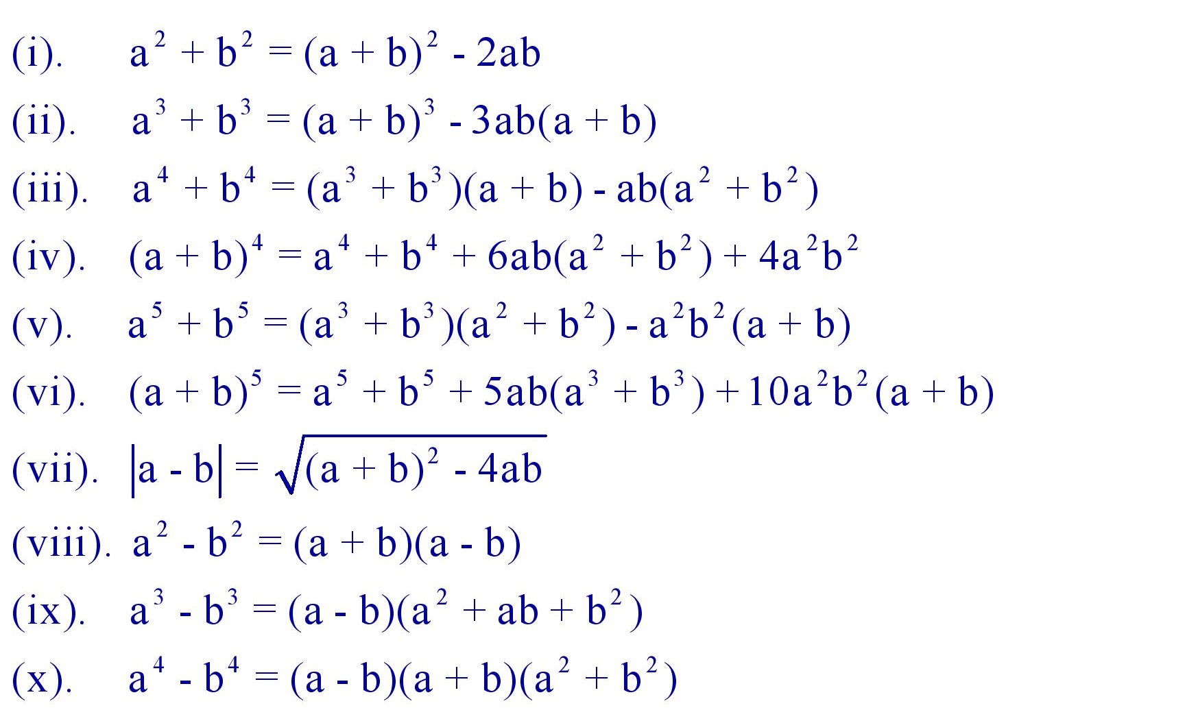Some Important Algebra Formula