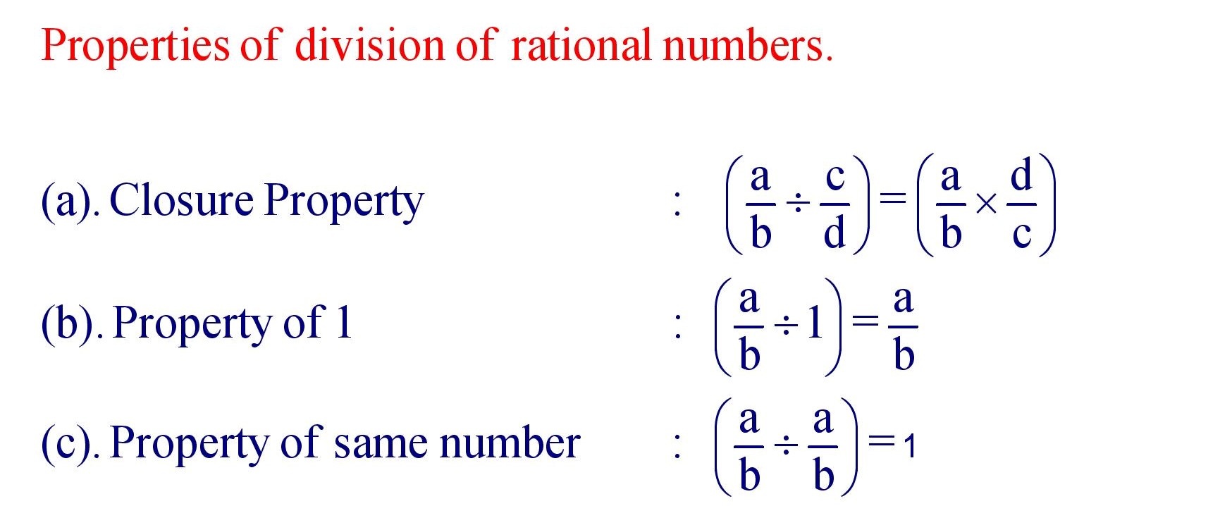 Properties of Division of Rational Numbers