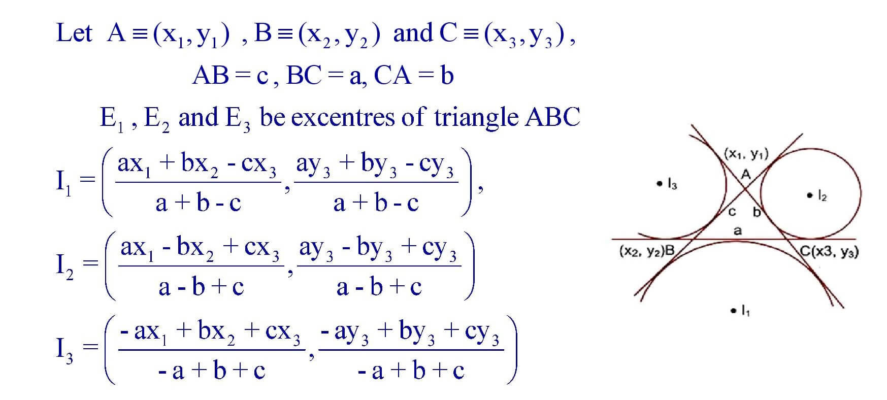 Excentres of a Triangle ABC
