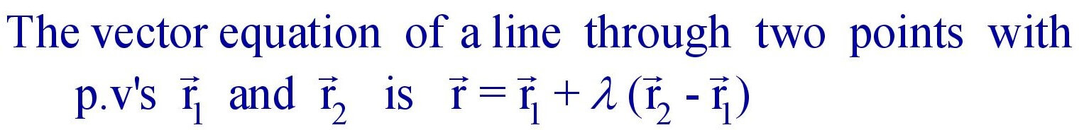 Vector equation of a line through two points with p.v 's