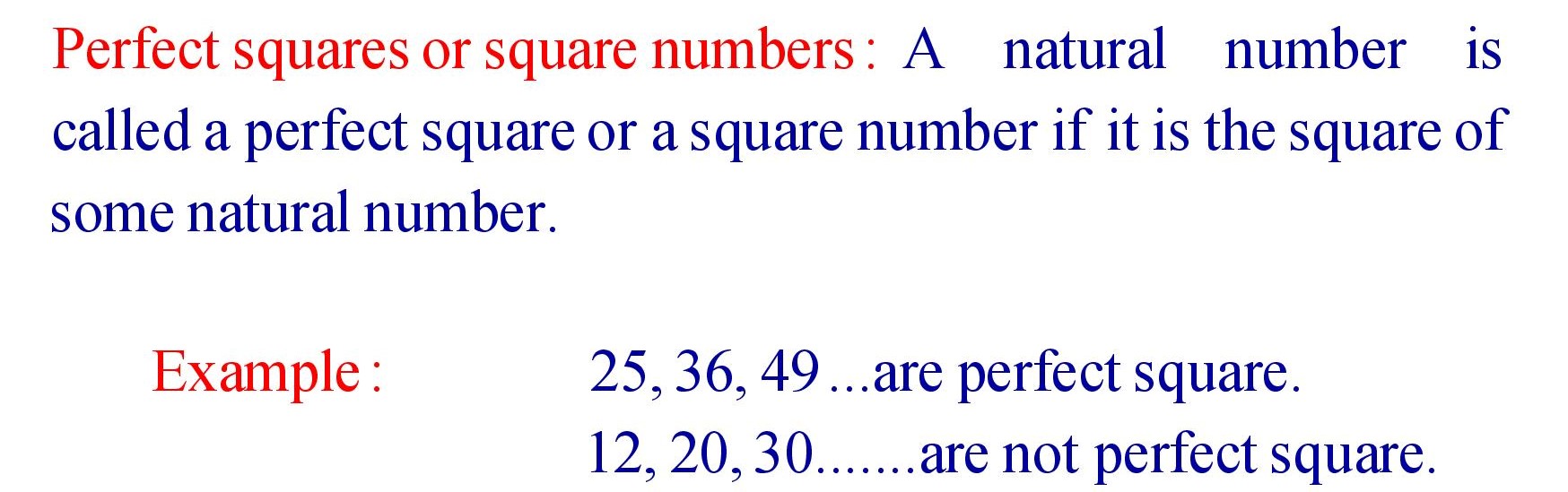 Perfect Squares or Square Numbers