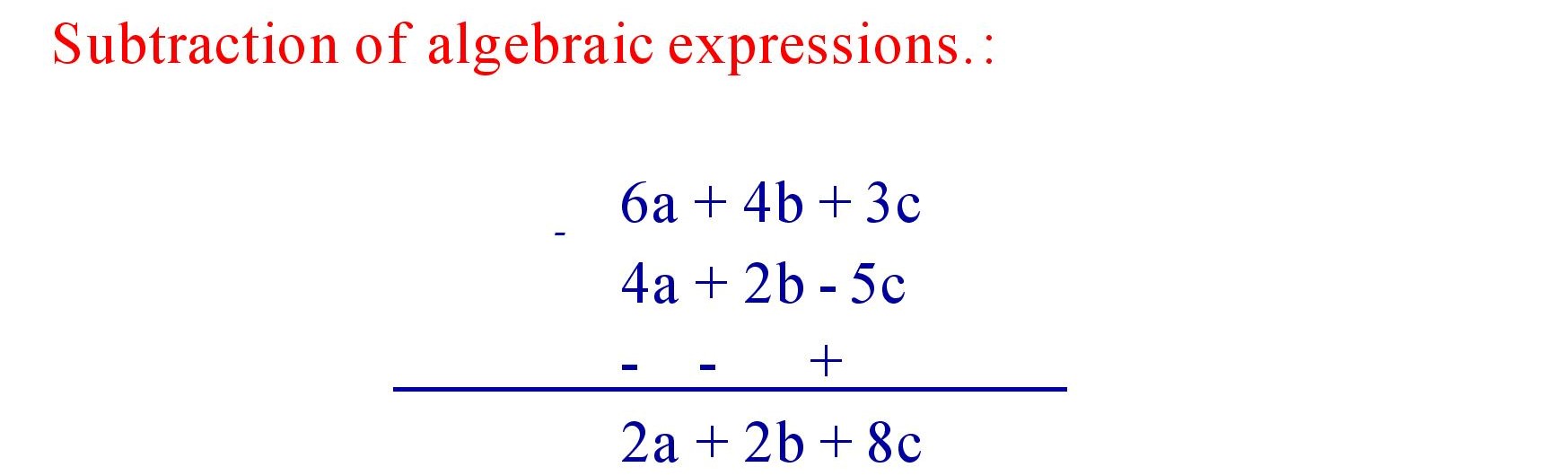 Subtraction of algebraic expressions