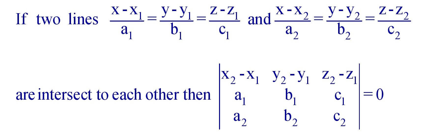 Condition for lines to intersect for cartesian form