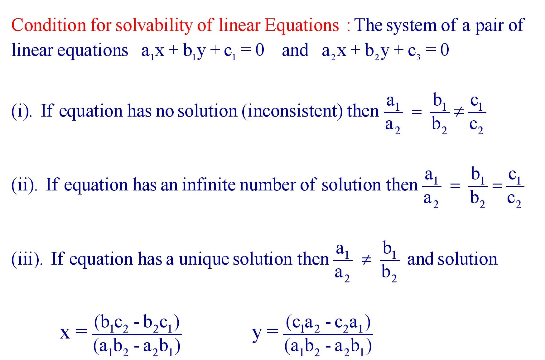 Condition for solvability of linear Equations