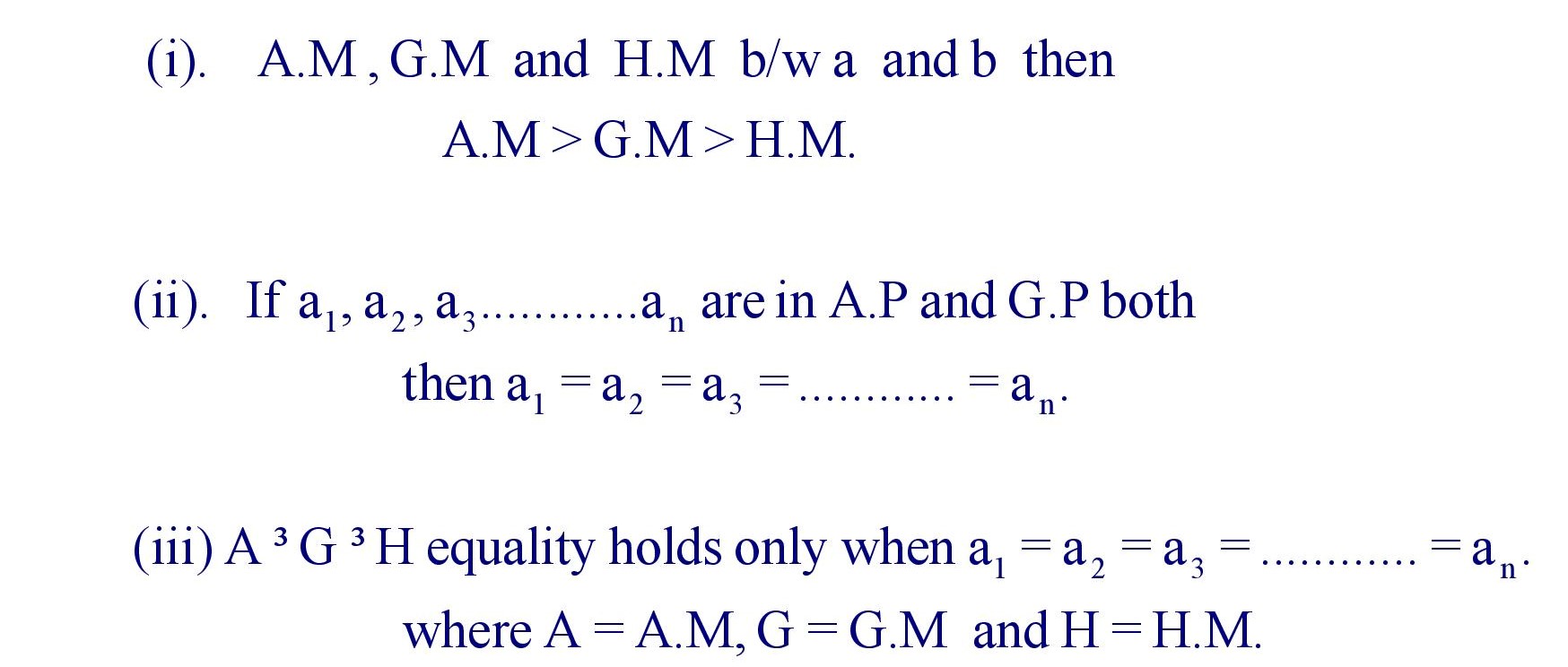 Relation between A.M , G.M and H.M