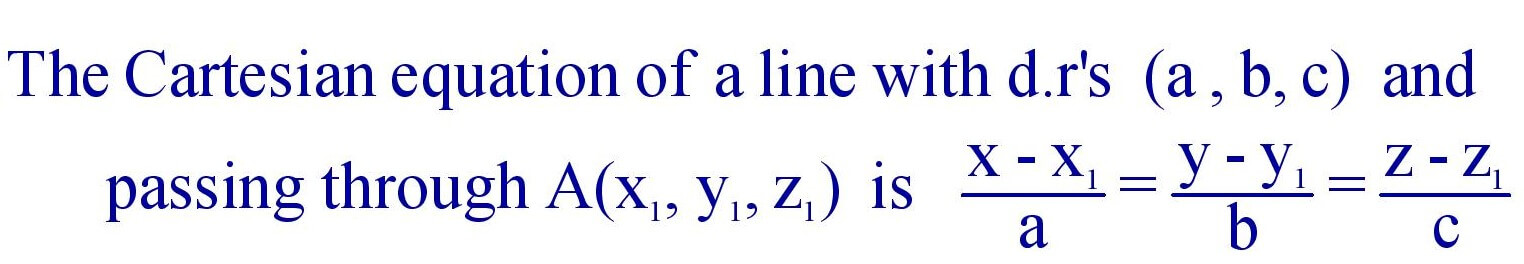 The cartesian equation of a line with d.r's and passing through a point