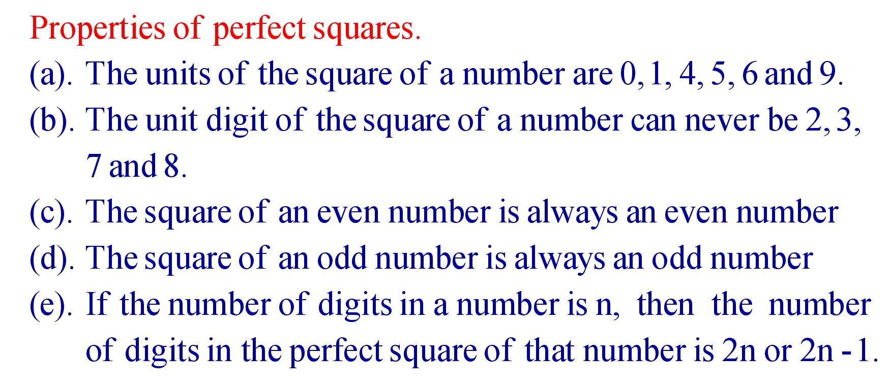 Properties of Perfect Squares
