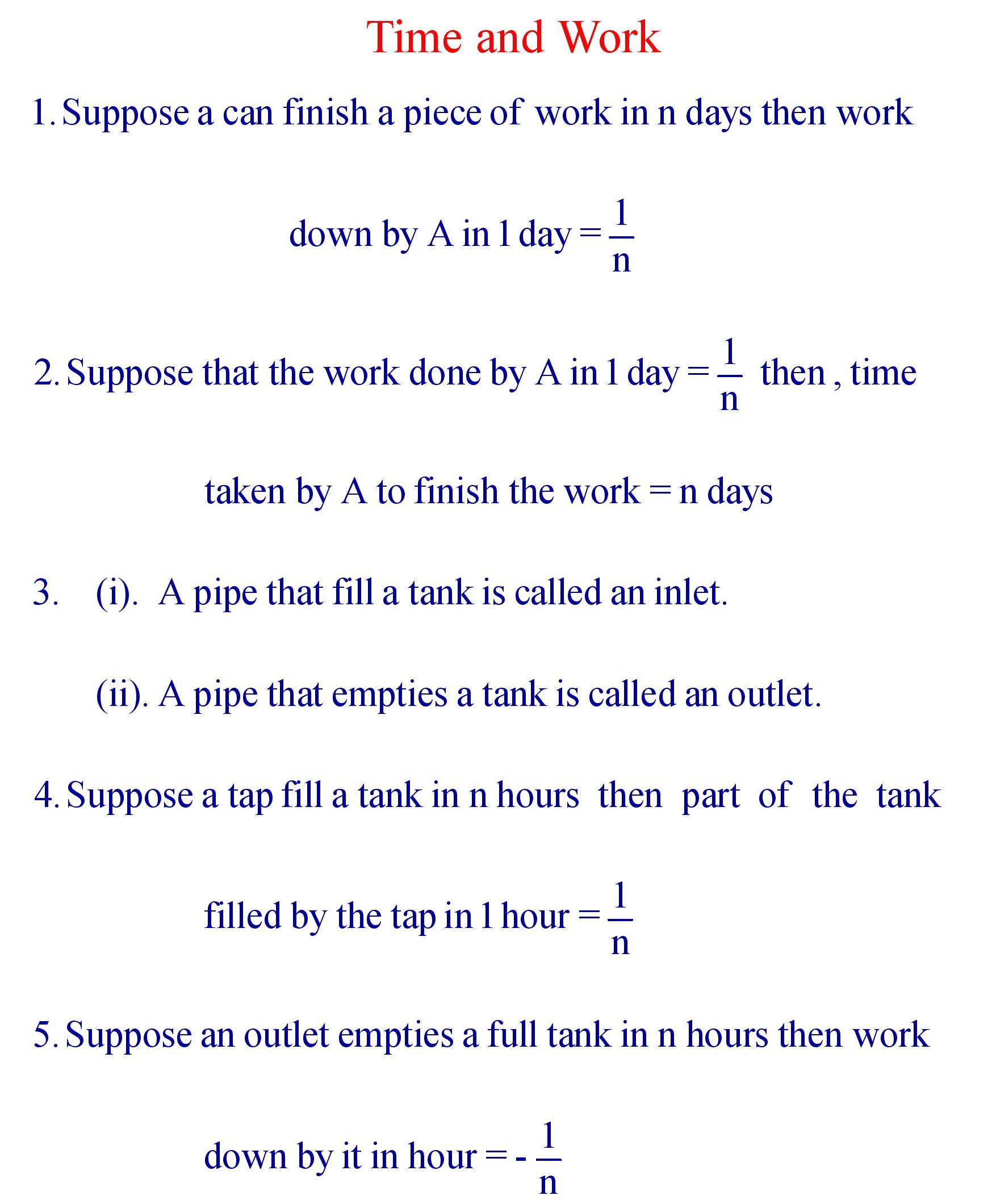 Time and Work Formula For 8th Class