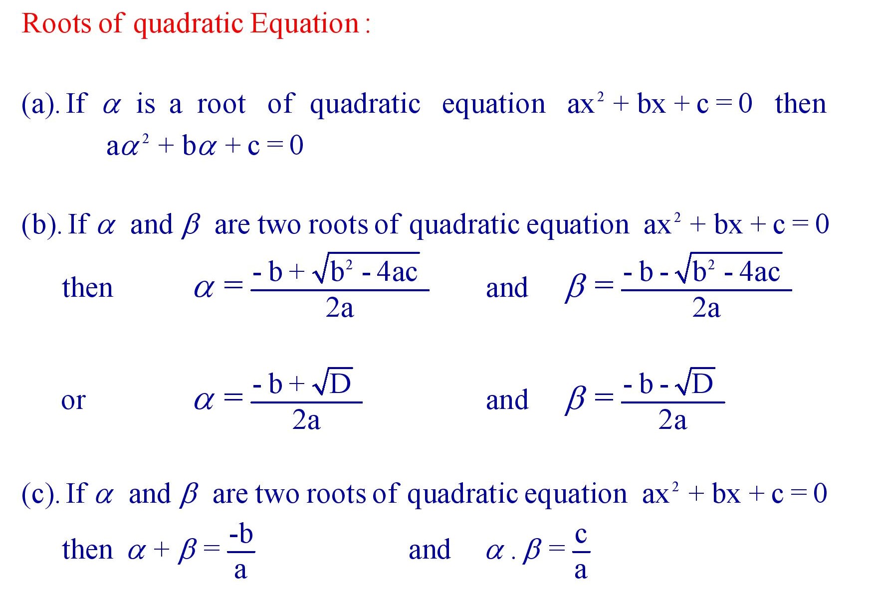 Roots Of quadratic Equation