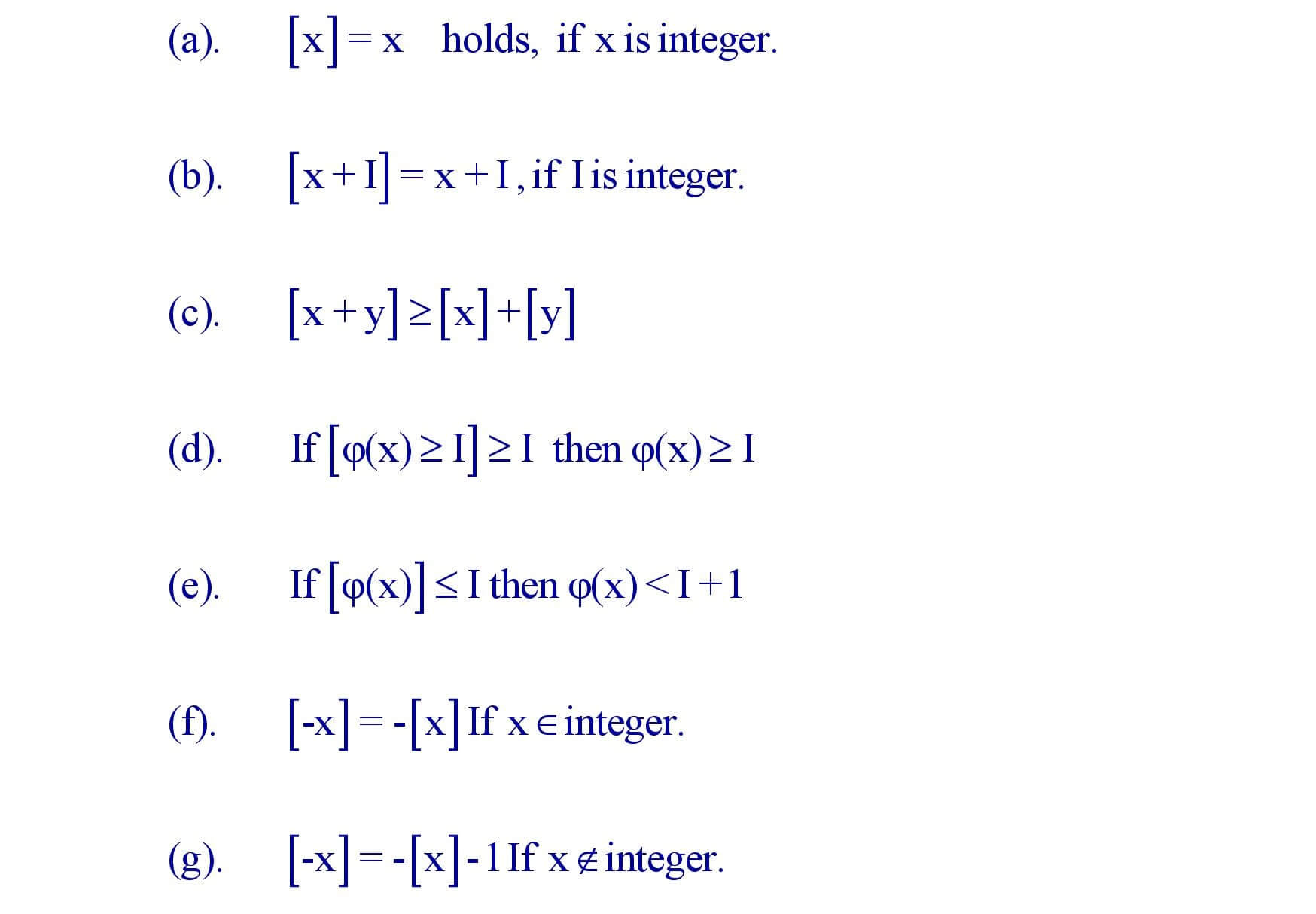 Properties of greatest integer function