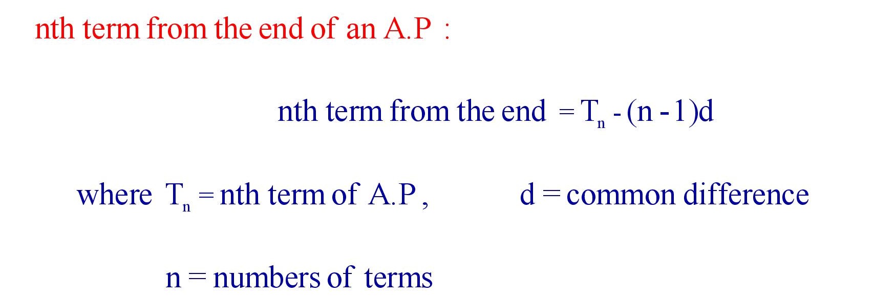 nth term from the end of an A.P Formula