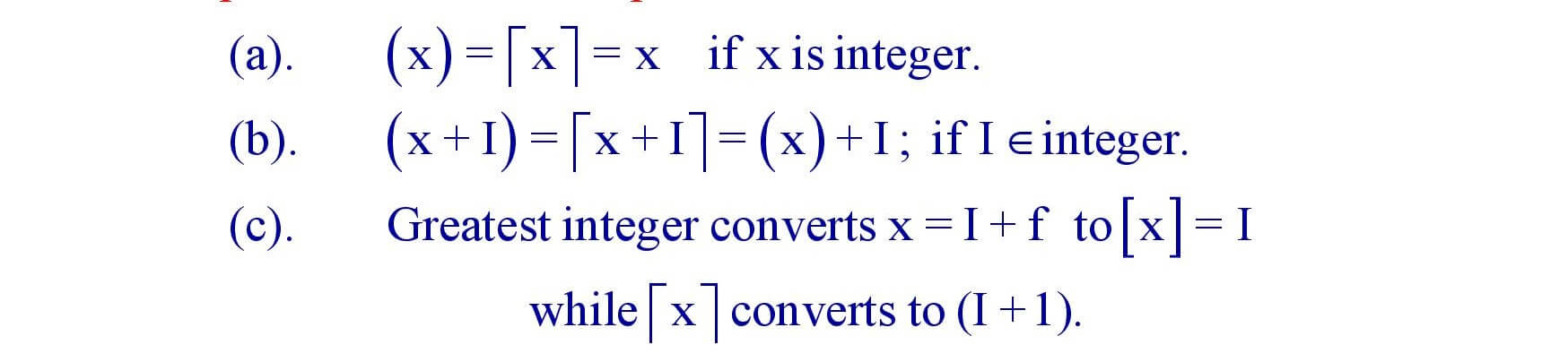 Properties of fractional part of x