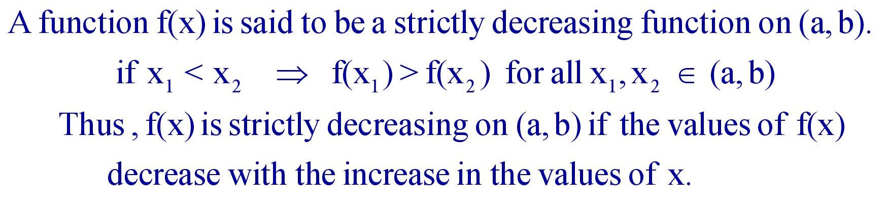 Strictly decreasing function