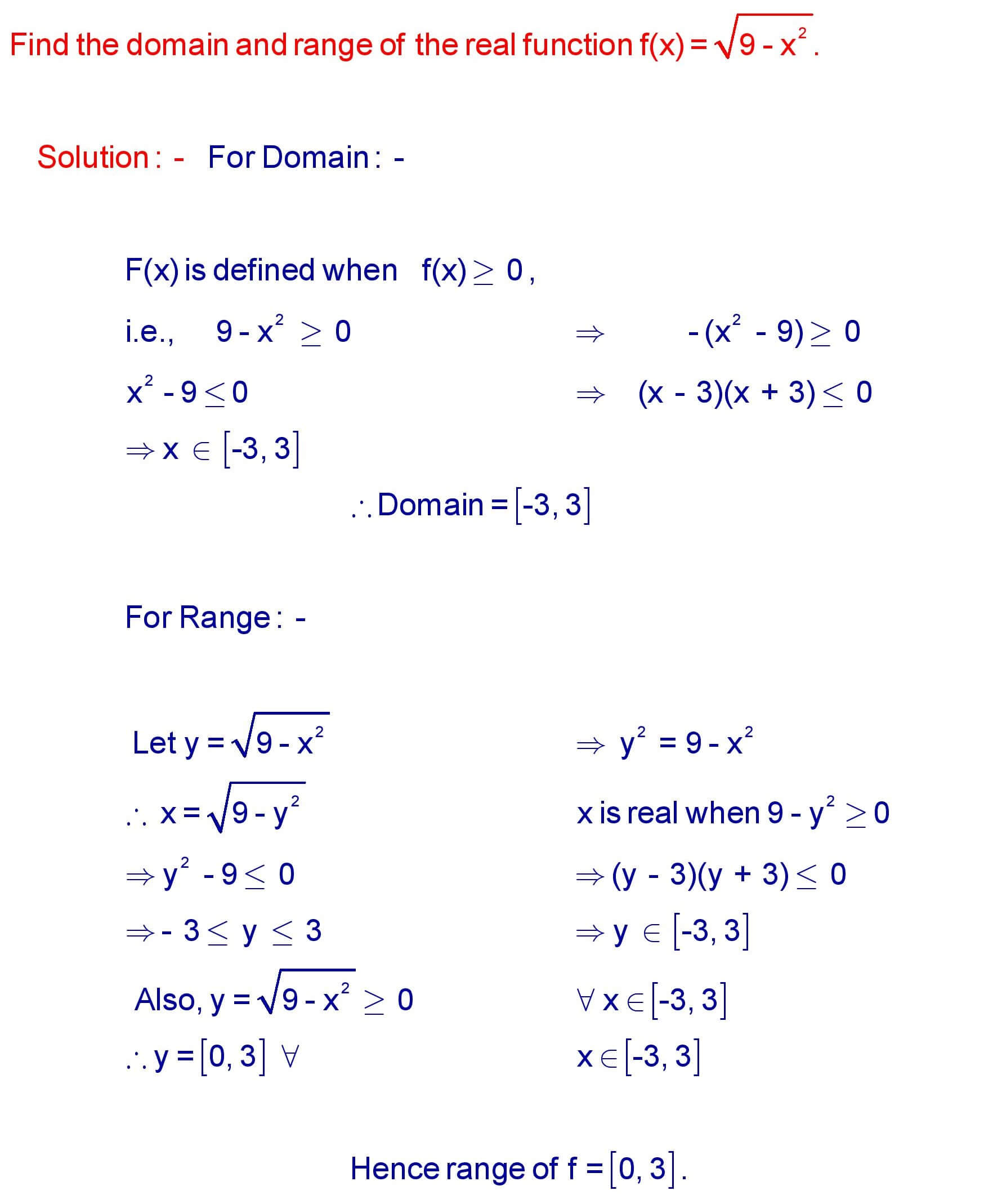 Working Rule to find the Domain and Range of a Function