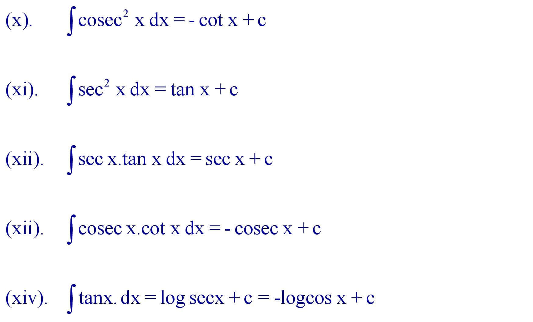 Standard integrals