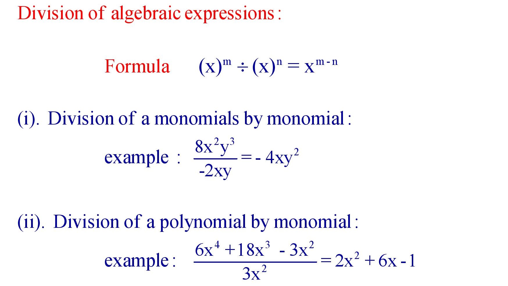 Division of algebraic expressions