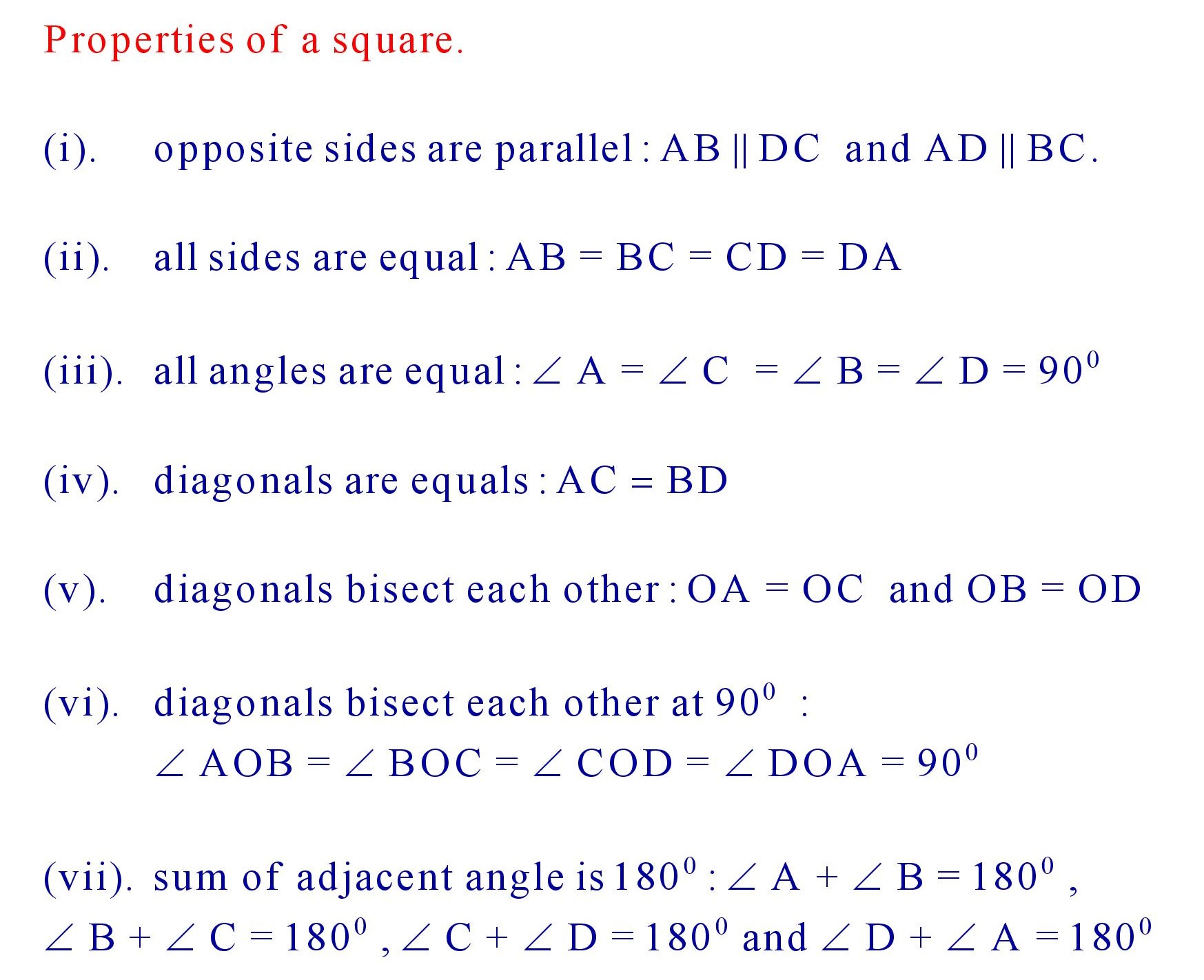 Properties of a Square