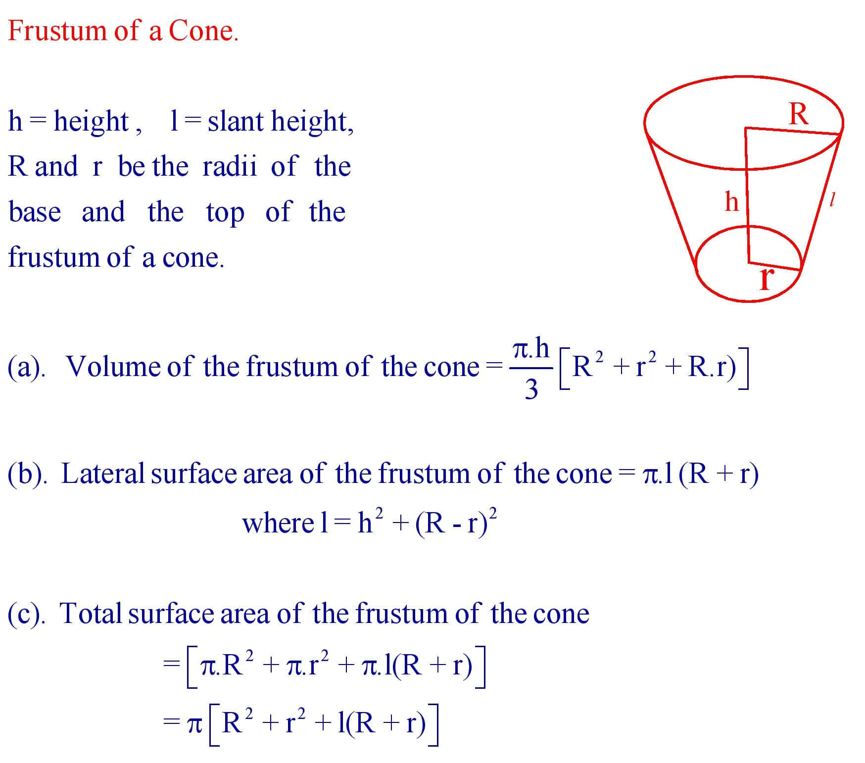 Frustum of a Cone Formula
