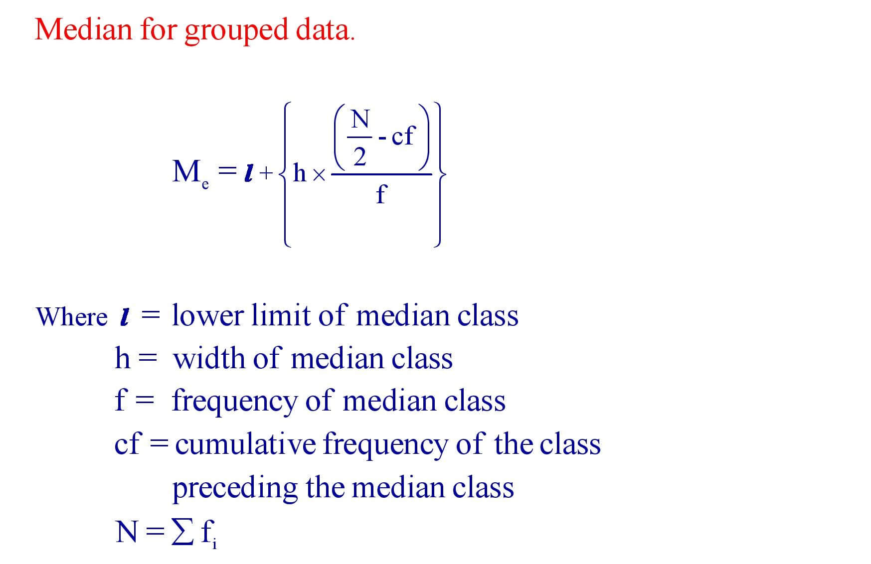 Median for grouped data formula