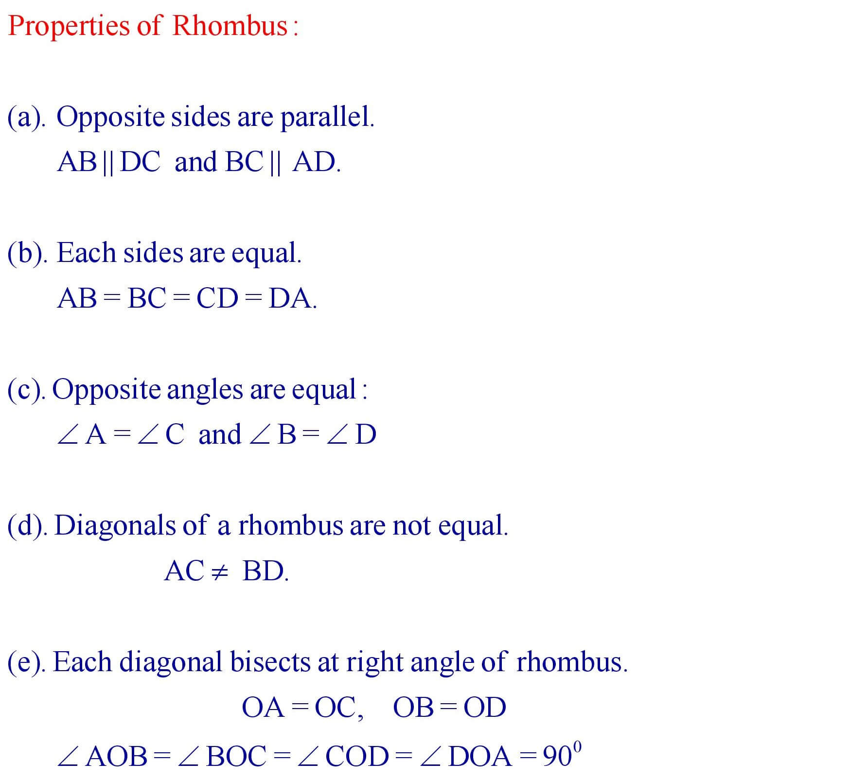 Properties of Rhombus