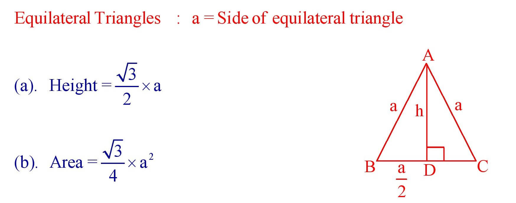 Perimeter and Area of Equilateral Triangles