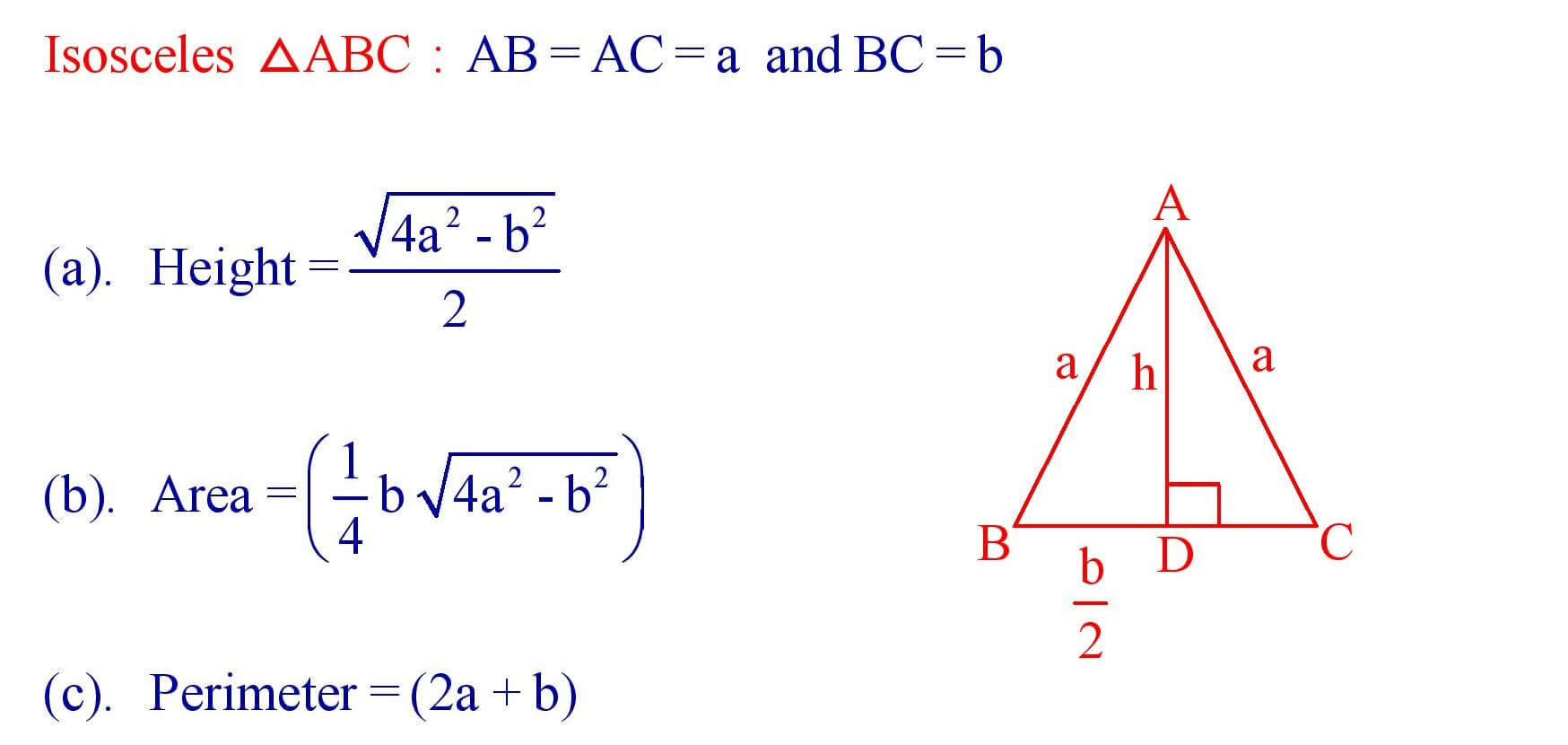 Perimeter and Area of Isosceles Triangles