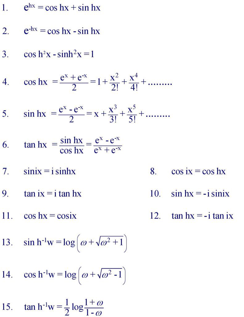 Hyperbolic Functions Formula Formula In Maths