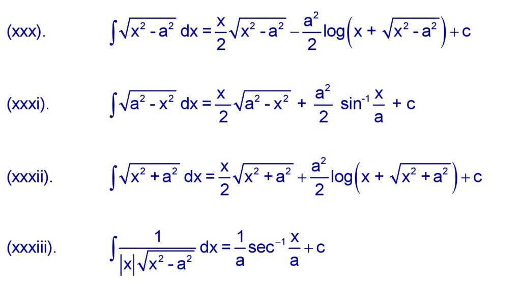 Integration Formula Formula In Maths