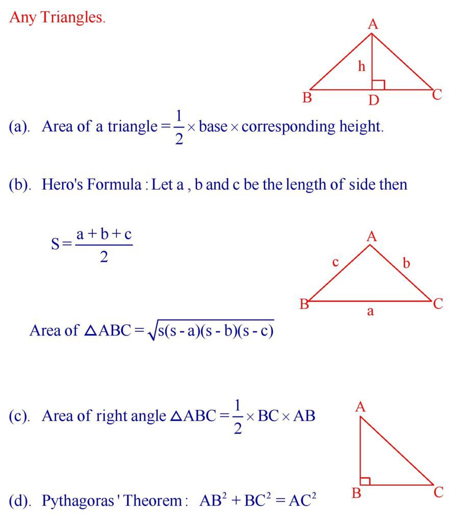 Perimeter And Area Of Plane Figures For 10th Class » Formula In Maths